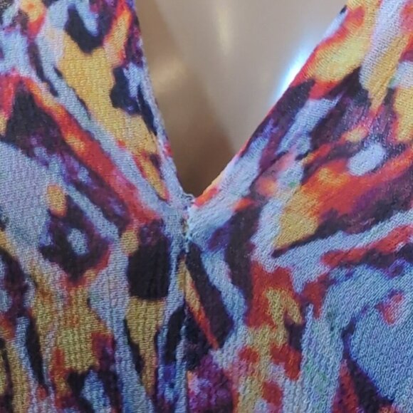 Iro Plum Sleeveless Mini Dress Watercolor Flowy Drawstring Vneck US Size 10 - Picture 14 of 16